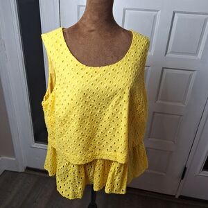 NWT Cato Yellow  Peplum Top XLarge Sleeveless Tank Ruffle Lace
